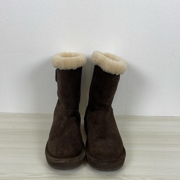 Michael Kors Leather Sheep Fur Womens 7 Short Boot Chocolate Brown 9" Tall Boot - Picture 1 of 9
